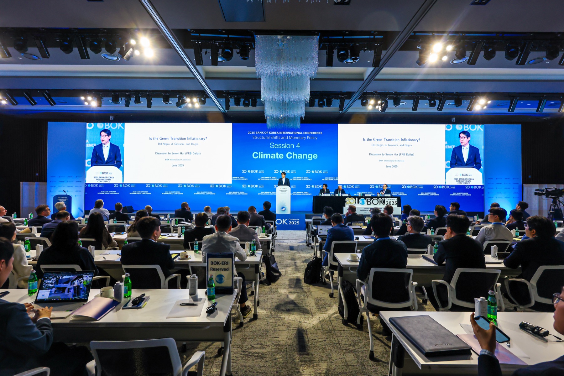Sewon Hur discussing green-transition inflation before an audience at the 2025 Bank of Korea International Conference